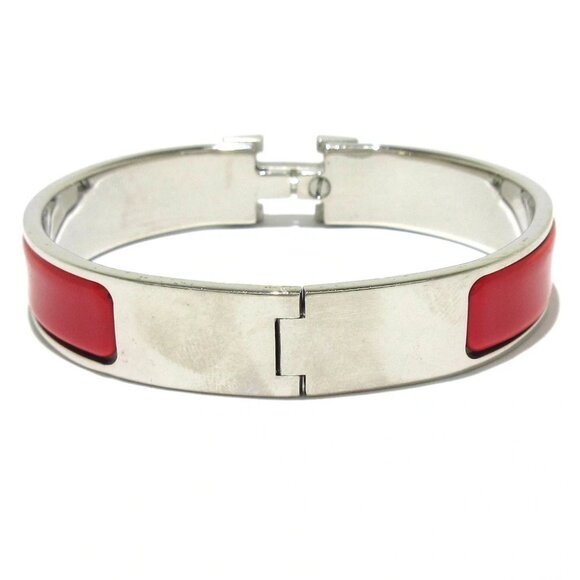 Auth HERMES Clic H Silver Red Hardware Bangle - Picture 7 of 7